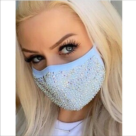 🔥🔥NWT JLO Style, three bling bling Swarovski Crystal face mask handmade - Picture 2 of 4